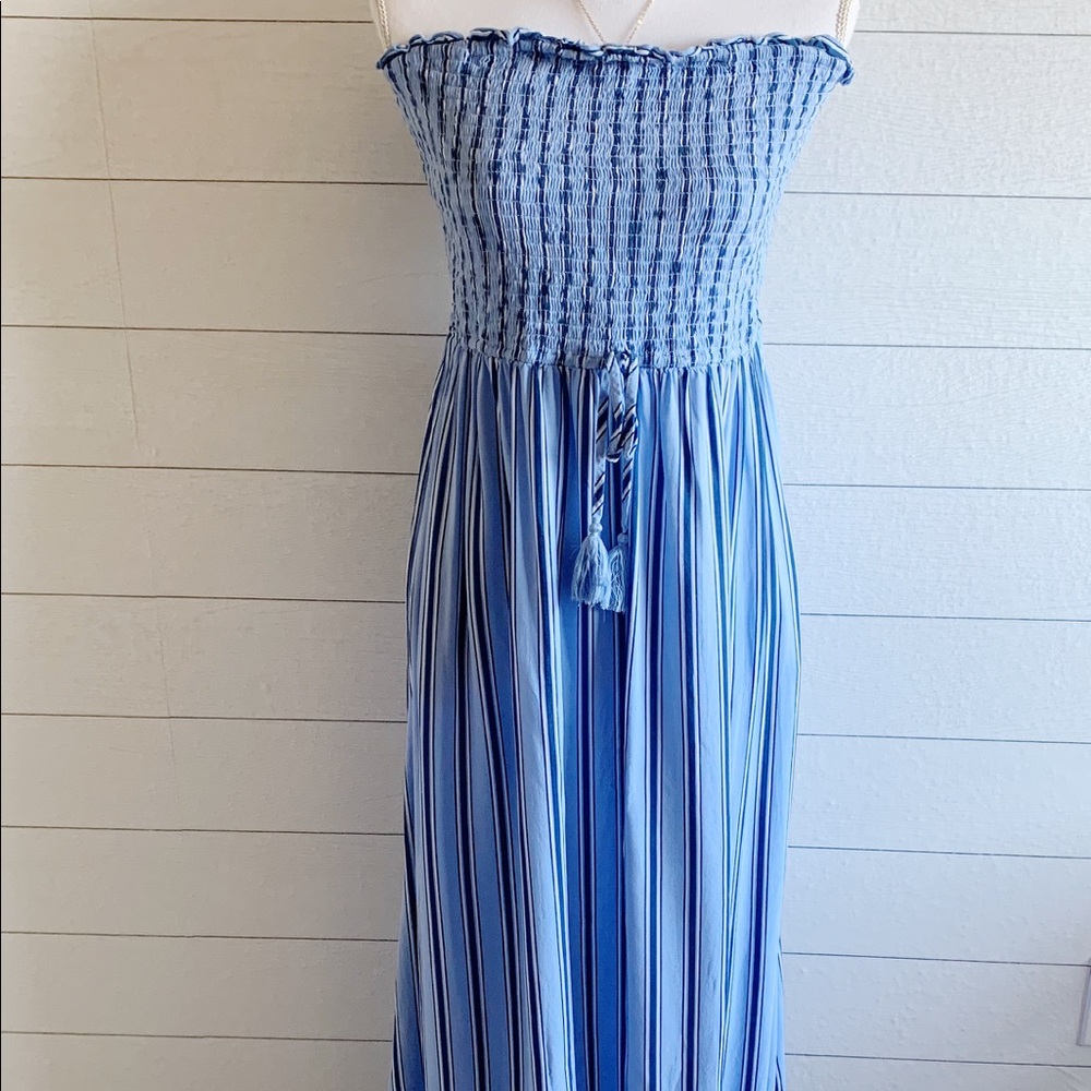 Xhilaration blue striped smocked maxi dress